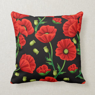 Rode papaver op zwart Sierkussen