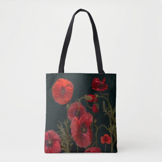 Rode papaver op zwart tote bag (Voorkant)