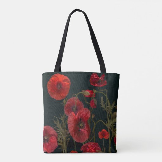 Rode papaver op zwart tote bag (Achterkant)