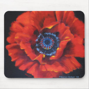 Rode papaver op zwarte muismuis muismat