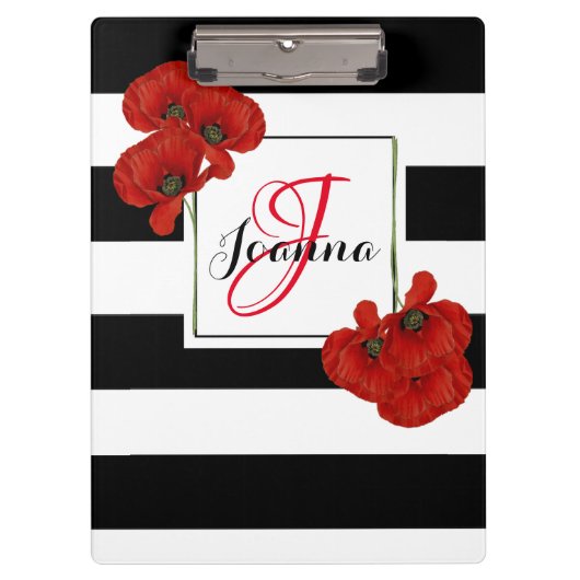 Rode papaver op zwarte & witte achtergrond klembord (Voorkant)