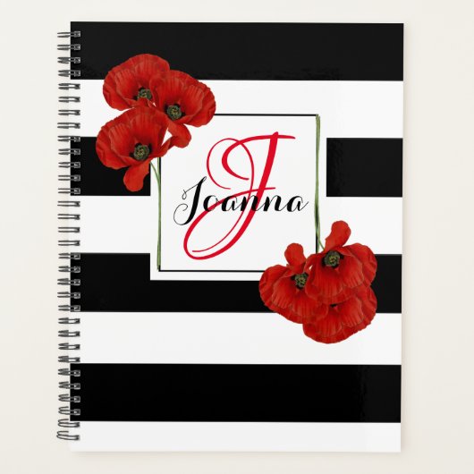 Rode papaver op zwarte & witte achtergrond planner (Voorkant)