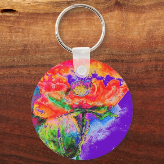 Rode papaver - paarse achtergrond sleutelhanger (Voorkant)