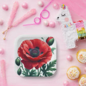 rode papaver papieren bordje (Feest)