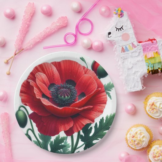rode papaver papieren bordje (Feest)