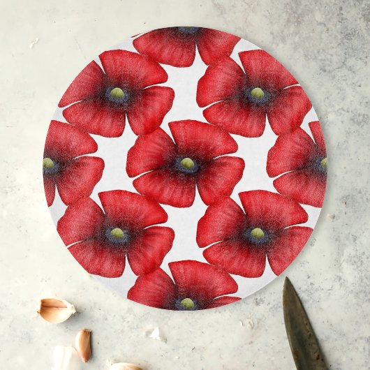 Rode papaver patroon decoratieve glas snijplank