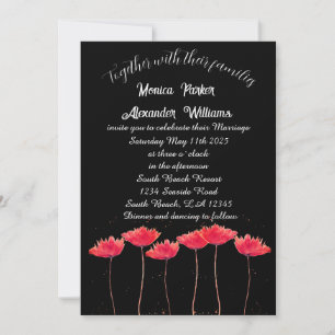 Rode papaver Poppy Black Elegant Floral Wedding Kaart
