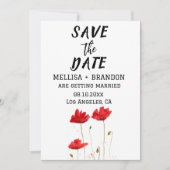 Rode papaver Poppy Bloemen Rustieke Bruiloft Kaart (Voorkant)