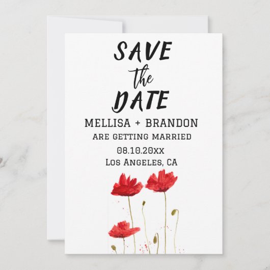 Rode papaver Poppy Bloemen Rustieke Bruiloft Kaart (Voorkant)