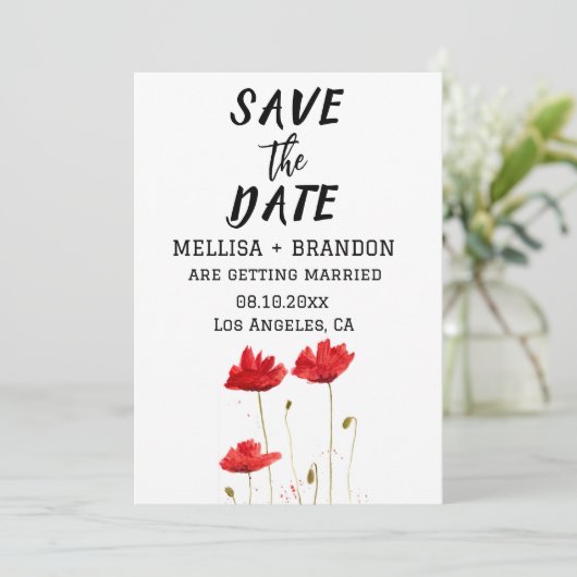 Rode papaver Poppy Bloemen Rustieke Bruiloft Kaart (Staand voorkant)