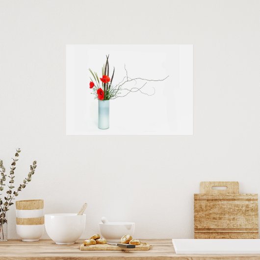 rode papaver - regeling ikebana poster (Keuken)