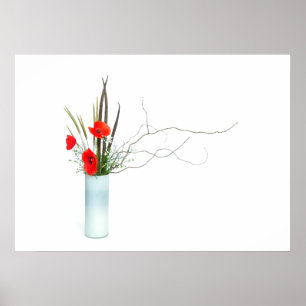 rode papaver - regeling ikebana poster