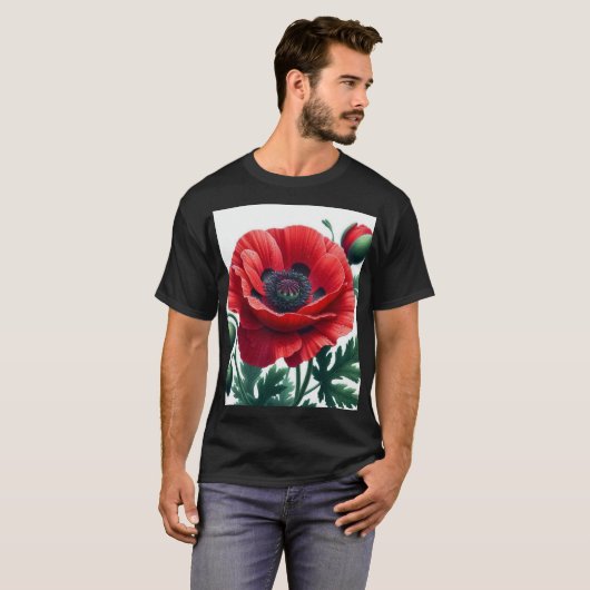 rode papaver t-shirt (Voorkant volledig)