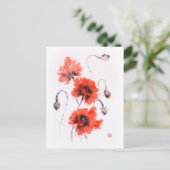 Rode papaver vat inkt en waterverf briefkaart (Staand voorkant)
