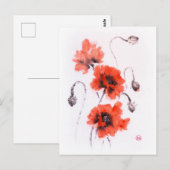 Rode papaver vat inkt en waterverf briefkaart (Voorkant / Achterkant)