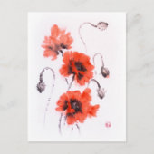 Rode papaver vat inkt en waterverf briefkaart (Voorkant)