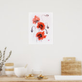 Rode papaver vat inkt en waterverf poster (Keuken)