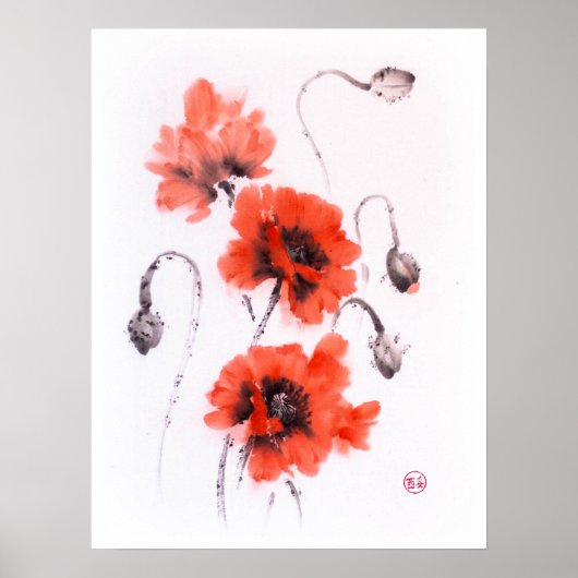 Rode papaver vat inkt en waterverf poster (Voorkant)