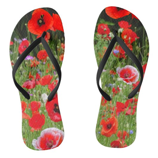 Rode papaver veld rood witte Teenslippers (Voetbed)