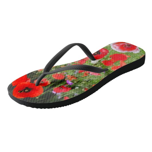 Rode papaver veld rood witte Teenslippers (Schuin)