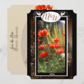 Rode papaver velden bloem douche uitnodigt save the date (Voorkant / Achterkant)