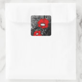 Rode papaver vierkante sticker (Tas)