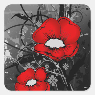 Rode papaver vierkante sticker