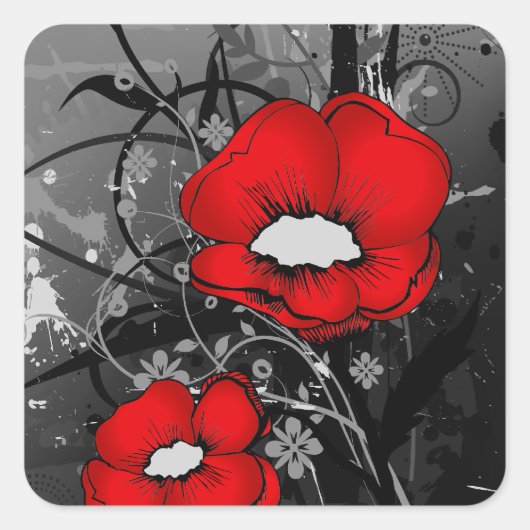 Rode papaver vierkante sticker (Voorkant)