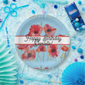 Rode papaver Waterverf Birthday Papieren Bordje (Feest)