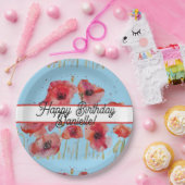 Rode papaver Waterverf Birthday Papieren Bordje (Feest)