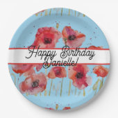 Rode papaver Waterverf Birthday Papieren Bordje (Voorkant)