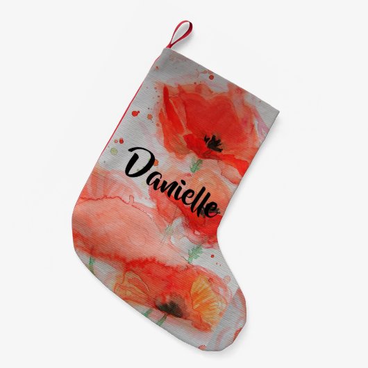 Rode papaver Waterverf bloemen Floral naam stoppen Kleine Kerstsok (Voorkant (Hangend))