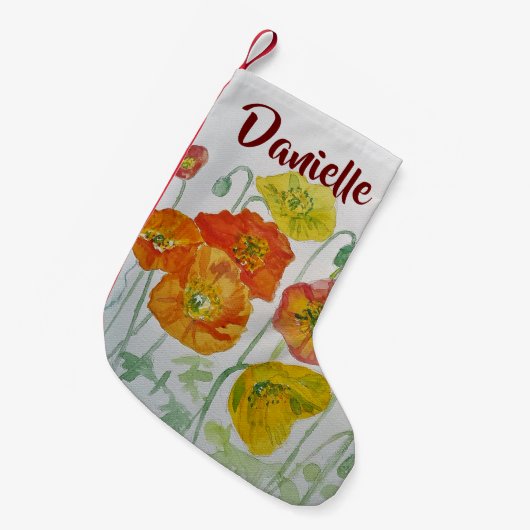 Rode papaver Waterverf bloemen Floral naam stoppen Kleine Kerstsok (Voorkant (Hangend))