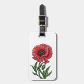 Rode papaver, waterverf en inkt bagagelabel (Voorkant verticaal)