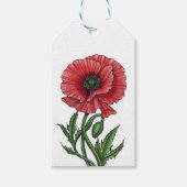Rode papaver, waterverf en inkt cadeaulabel (Voorkant)