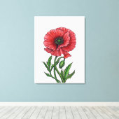Rode papaver, waterverf en inkt canvas afdruk (Insitu (Houten vloer))