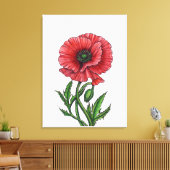 Rode papaver, waterverf en inkt canvas afdruk (Insitu (Woonkamer))