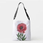 Rode papaver, waterverf en inkt crossbody tas (Achterkant)