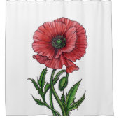 Rode papaver, waterverf en inkt douchegordijn (Voorkant)