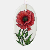 Rode papaver, waterverf en inkt keramisch ornament (Rechts)
