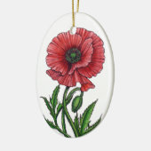 Rode papaver, waterverf en inkt keramisch ornament (Links)