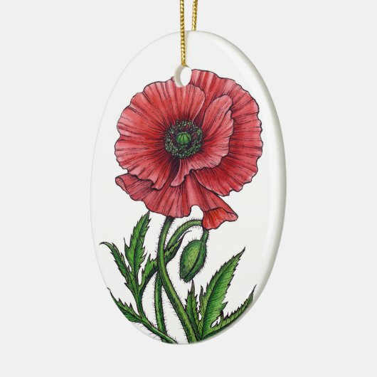 Rode papaver, waterverf en inkt keramisch ornament (Links)