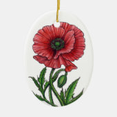 Rode papaver, waterverf en inkt keramisch ornament (Voorkant)