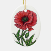 Rode papaver, waterverf en inkt keramisch ornament (Achterkant)