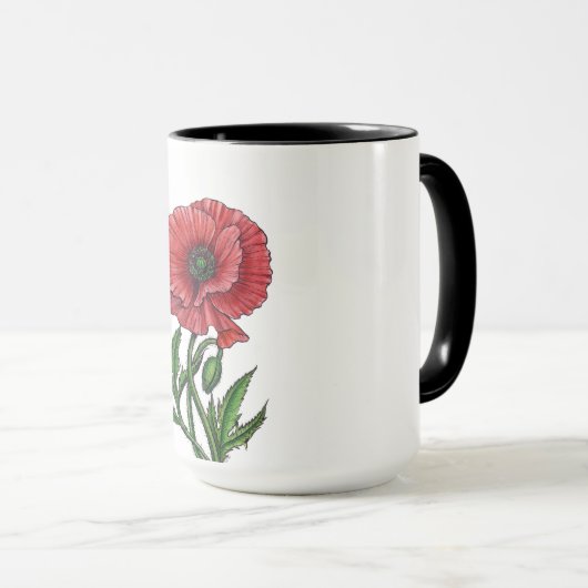 Rode papaver, waterverf en inkt mok (Voorkant rechts)