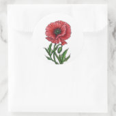Rode papaver, waterverf en inkt ronde sticker (Tas)
