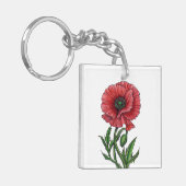 Rode papaver, waterverf en inkt sleutelhanger (Voorkant Links)