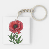 Rode papaver, waterverf en inkt sleutelhanger (Achterkant)