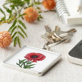 Rode papaver, waterverf en inkt sleutelhanger (Zijkant)