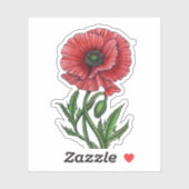 Rode papaver, waterverf en inkt sticker (Vel)
